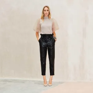 Beige Sheer Puff Sleeve Knit Top