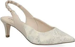 Caprice Leather Creme Snake Pointed Toe Kitten Heel Slingback Shoe