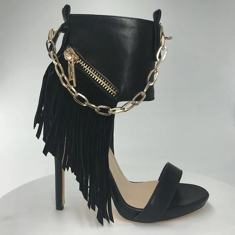 Chic Metallic Zipper Tassel Stiletto Boots