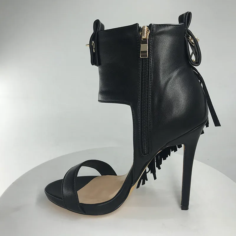 Chic Metallic Zipper Tassel Stiletto Boots