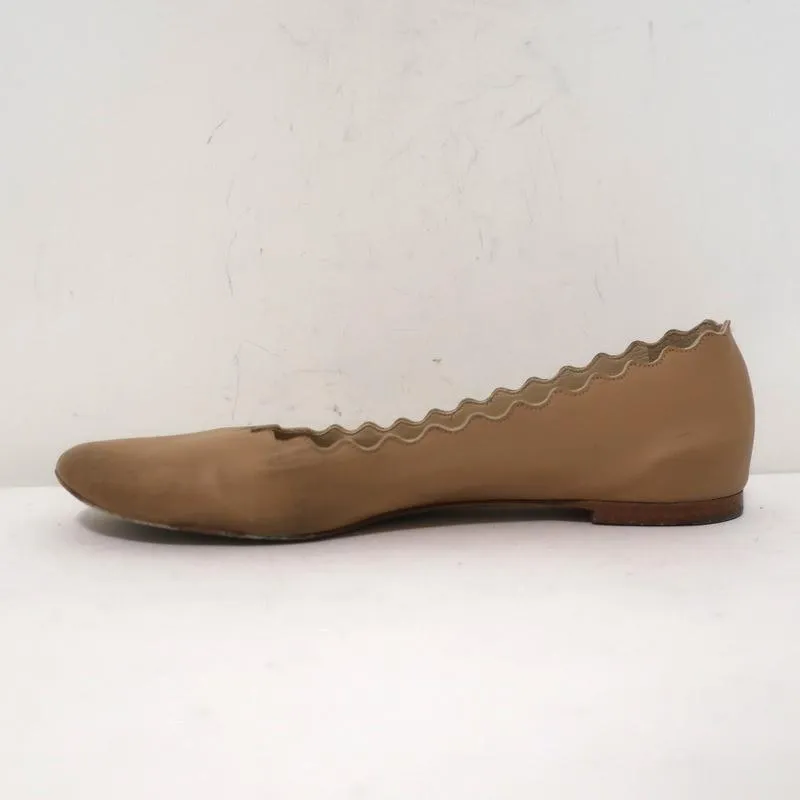 Chloe Lauren Ballet Flats Beige Scalloped Leather Size 38.5
