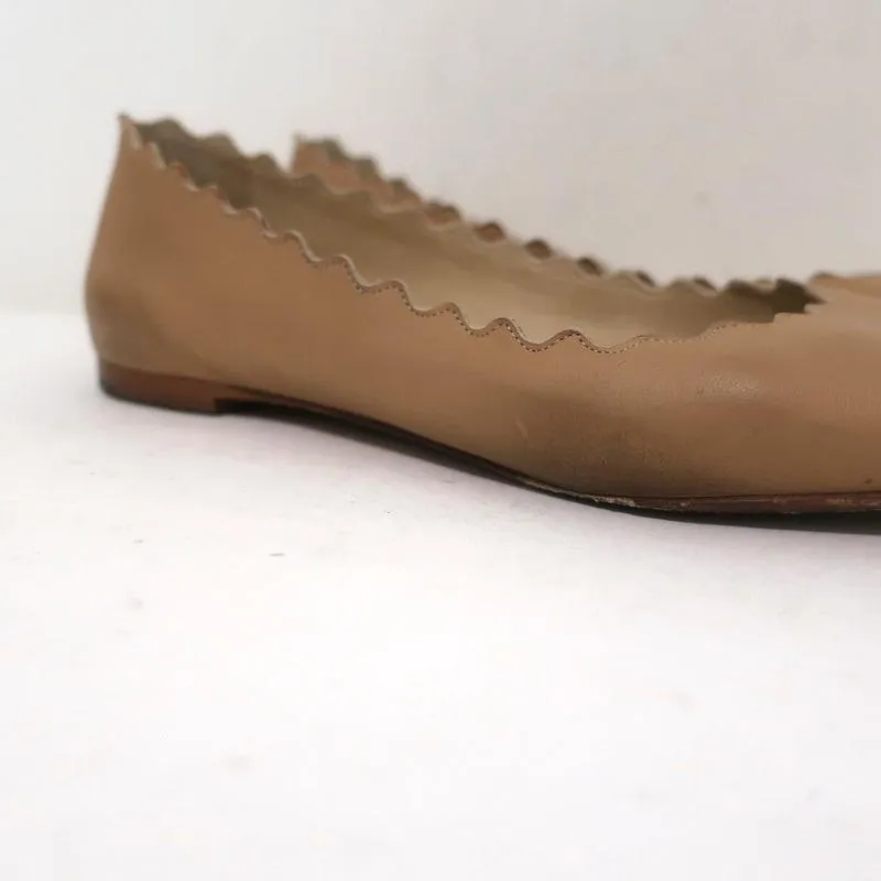Chloe Lauren Ballet Flats Beige Scalloped Leather Size 38.5