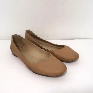Chloe Lauren Ballet Flats Beige Scalloped Leather Size 38.5