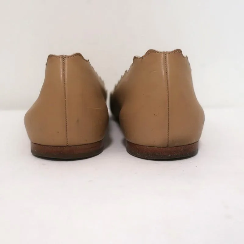 Chloe Lauren Ballet Flats Beige Scalloped Leather Size 38.5