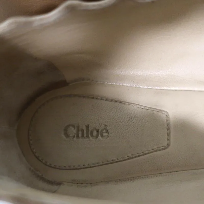 Chloe Lauren Ballet Flats Beige Scalloped Leather Size 38.5