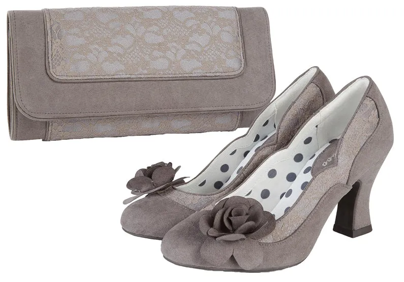 Chrissie Grey Mid Heel Lace Court Shoes by Ruby Shoo