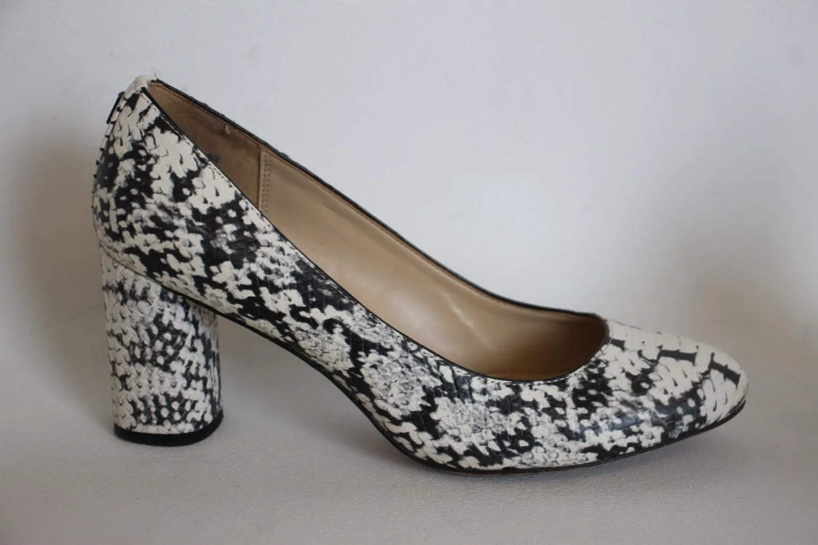 COACH Ladies Black & White Leather Snake-Print Block Heel Pumps Shoes UK6 EU39