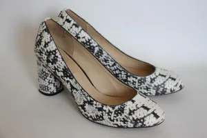 COACH Ladies Black & White Leather Snake-Print Block Heel Pumps Shoes UK6 EU39