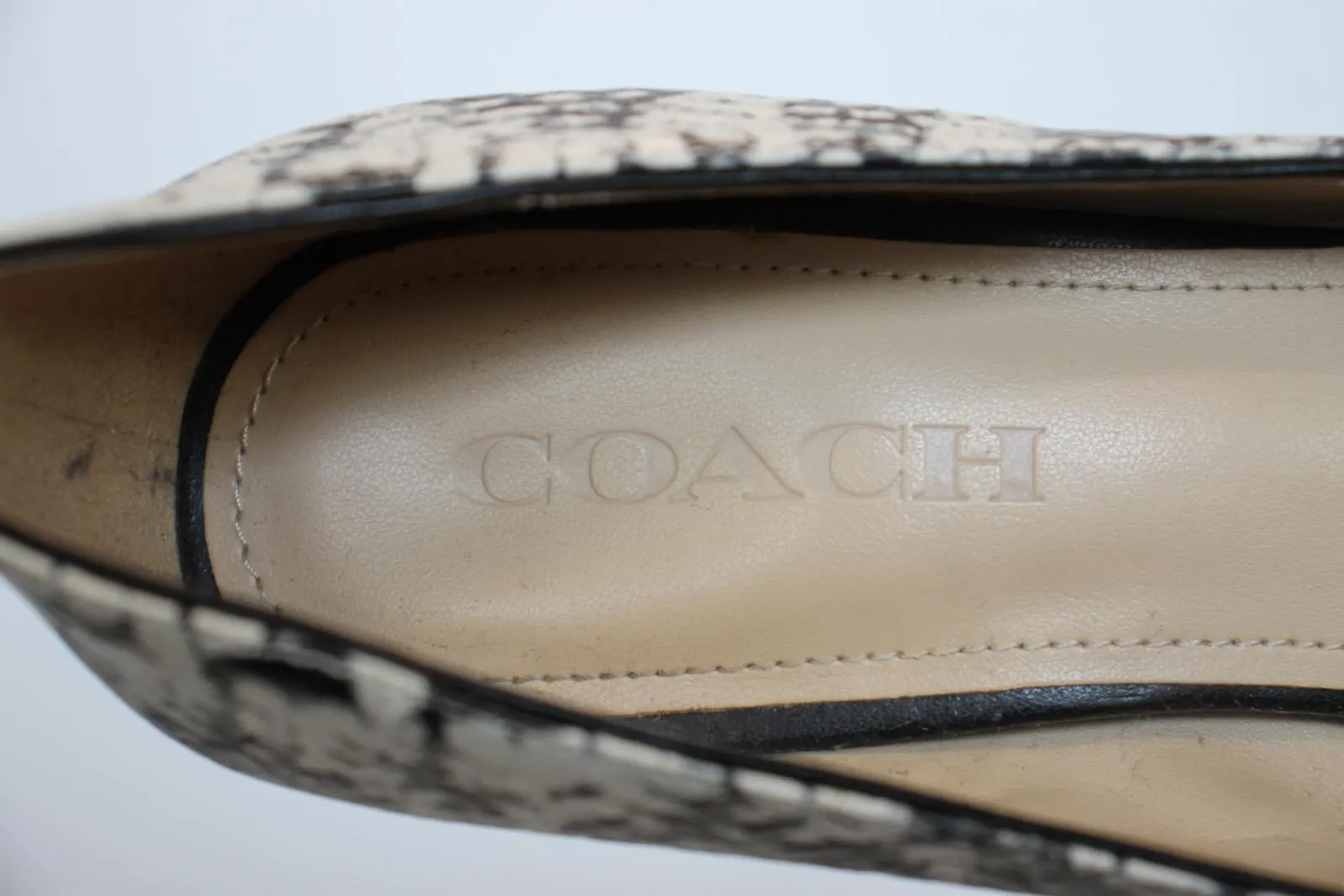 COACH Ladies Black & White Leather Snake-Print Block Heel Pumps Shoes UK6 EU39