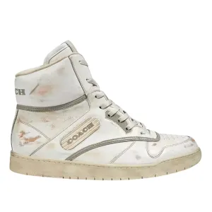 Coach Men's Distressed Leather High Top Sneaker Size 10 White Grey NIB