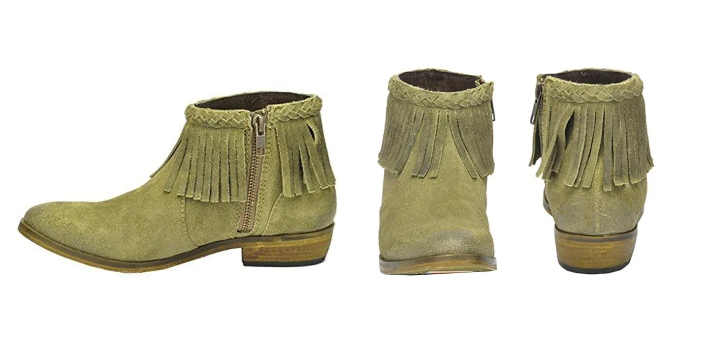 Corral Women's Suede Braided Fringe Short Boot Round Toe - P5128
