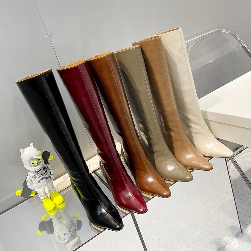 Cowboy Boots Handmade Genuine Leather Kitten Heel Boots Black/White/Red/Brown/Khaki/Apricot