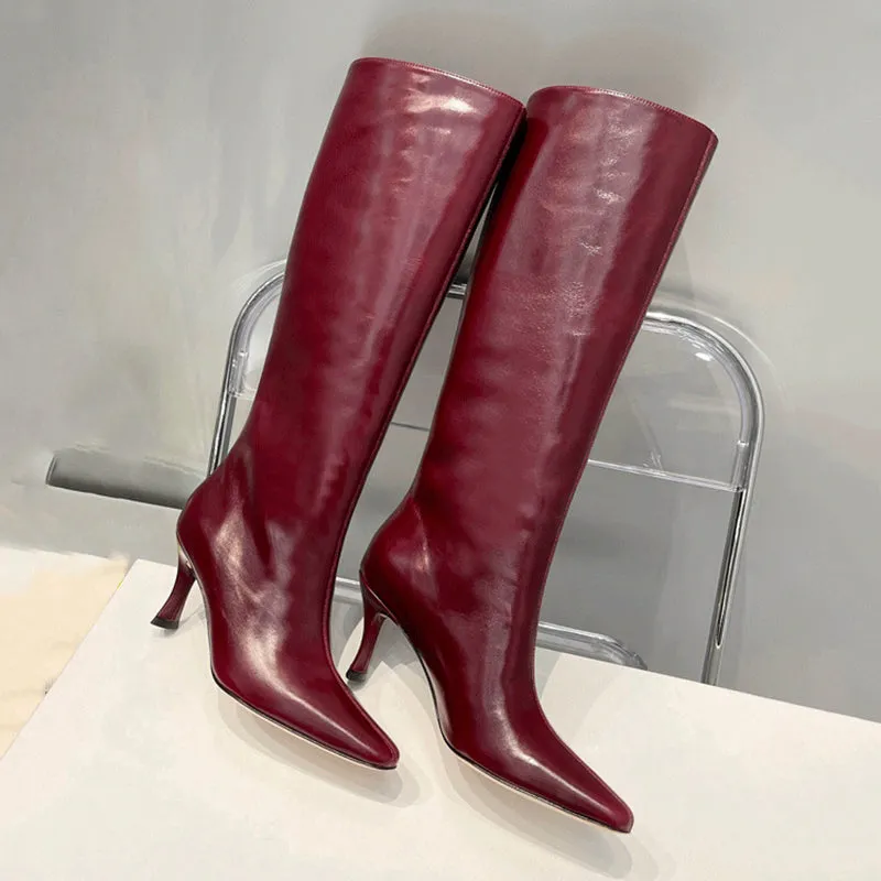 Cowboy Boots Handmade Genuine Leather Kitten Heel Boots Black/White/Red/Brown/Khaki/Apricot