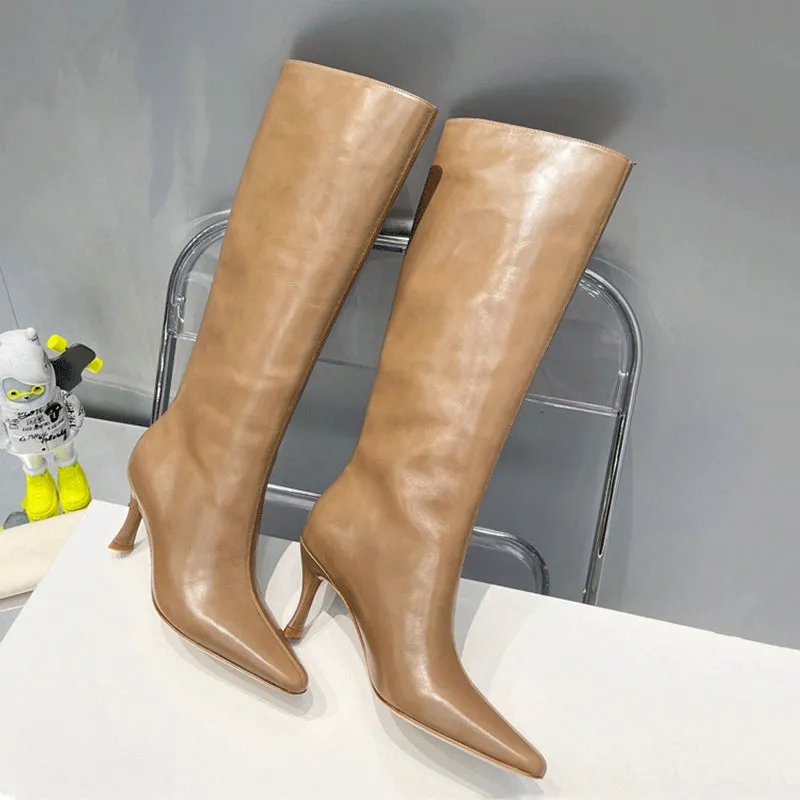 Cowboy Boots Handmade Genuine Leather Kitten Heel Boots Black/White/Red/Brown/Khaki/Apricot
