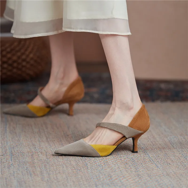 elveswallet Flock Shallow Pointed Toe Thin Heels Shoes