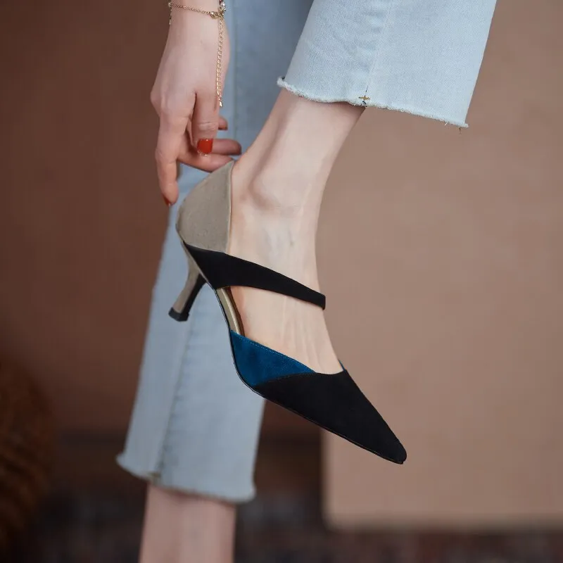 elveswallet Flock Shallow Pointed Toe Thin Heels Shoes