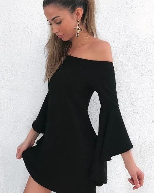FLARE SLEEVE FLOWY MINI DRESS