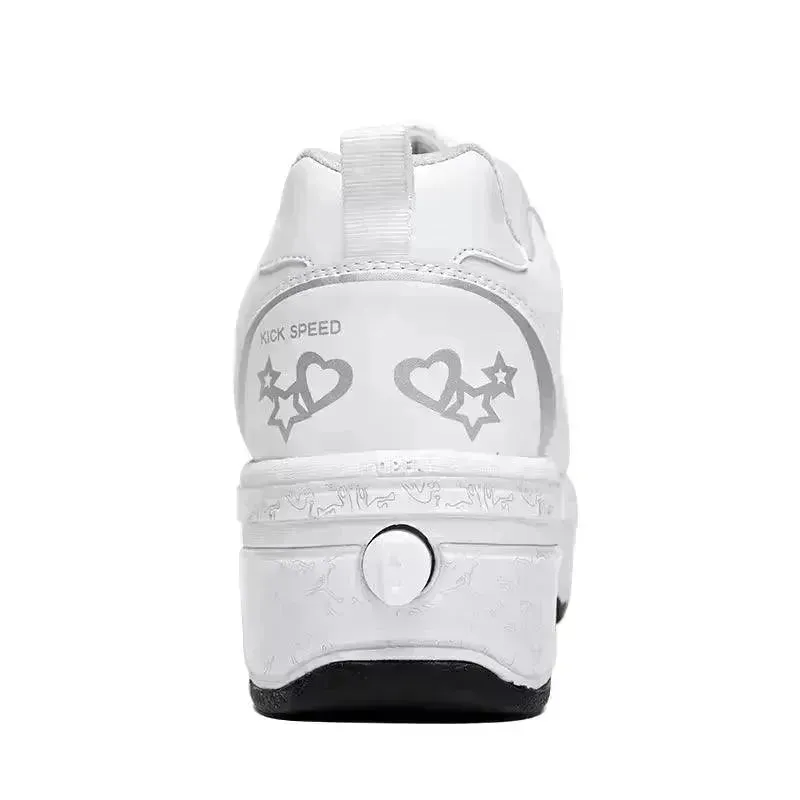 Flash LED Kick Speed Four-Wheel 2 in 1 Deformation Roller Skate Shoes