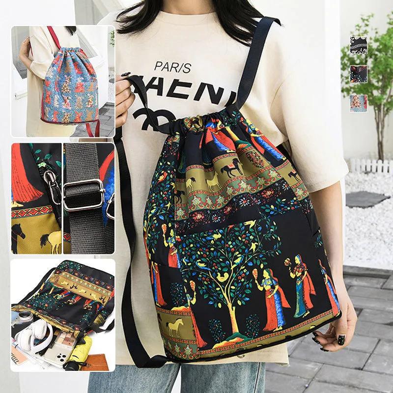 Foldable sports backpack with drawstring closure