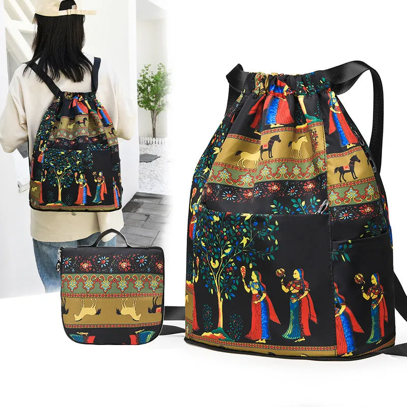 Foldable sports backpack with drawstring closure