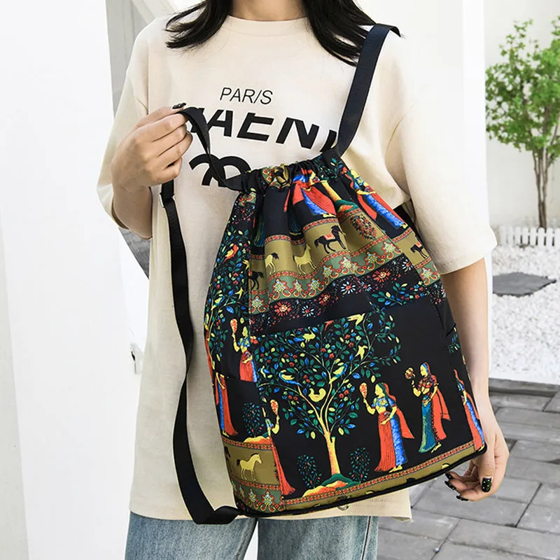 Foldable sports backpack with drawstring closure