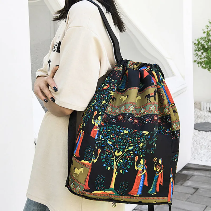 Foldable sports backpack with drawstring closure