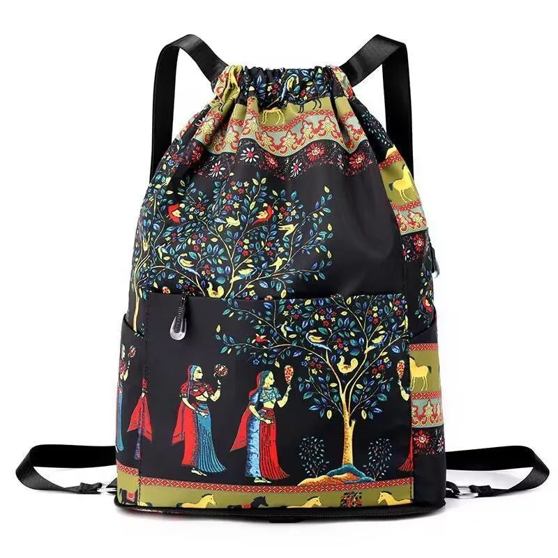 Foldable sports backpack with drawstring closure