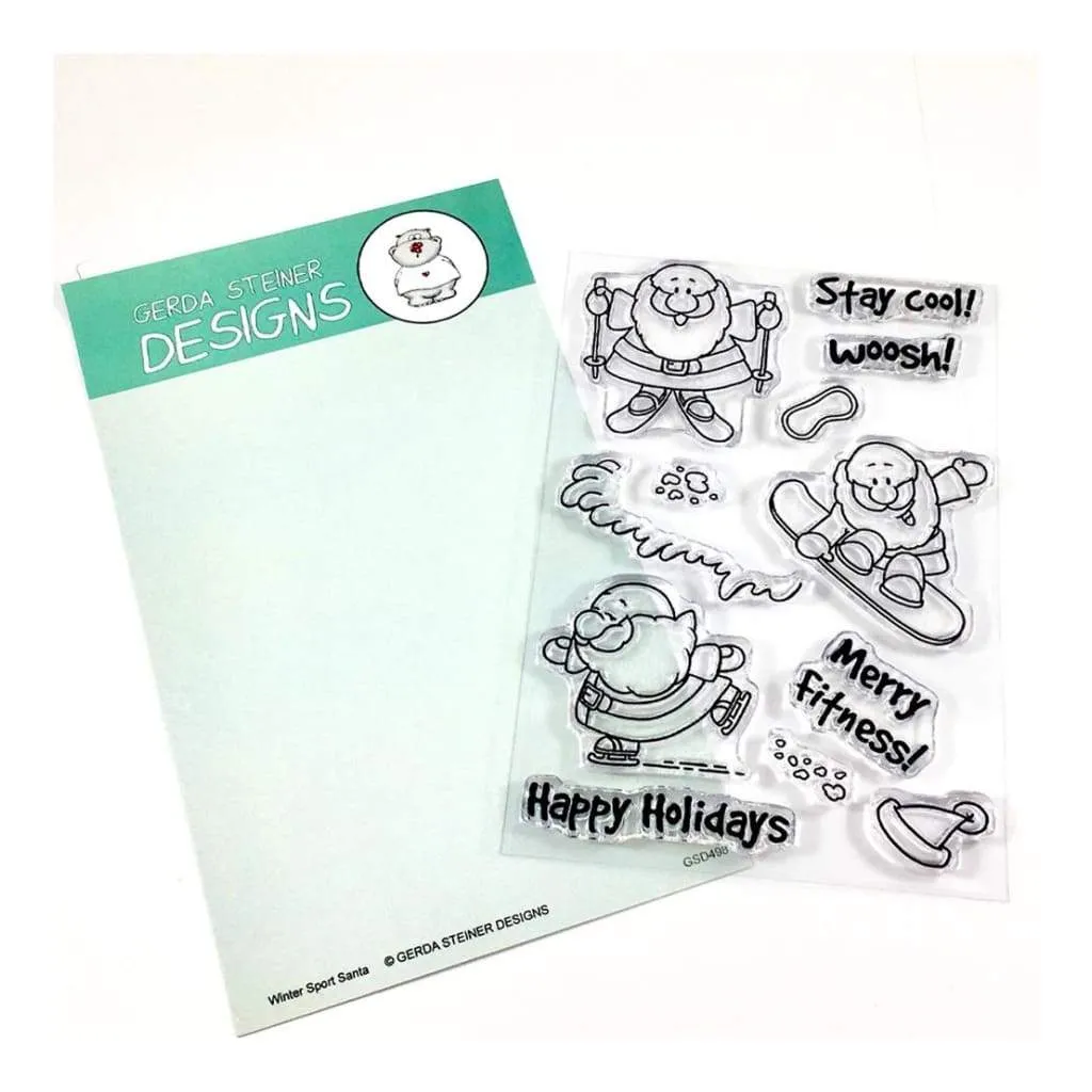 Gerda Steiner Sportsy Santa 4 inch x6 inch Clear Stamp Set*