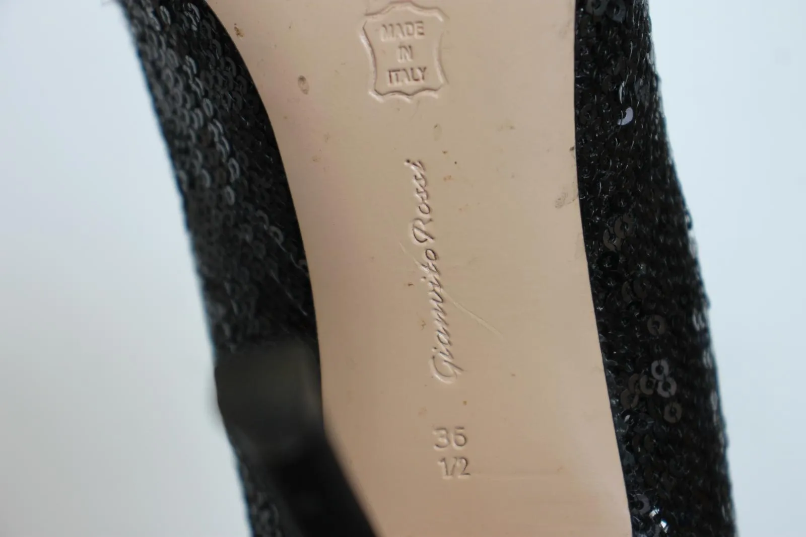 GIANVITO ROSSI Ladies Black Sequin High Heel Peep Toe Pumps Shoes UK3.5 EU36.5