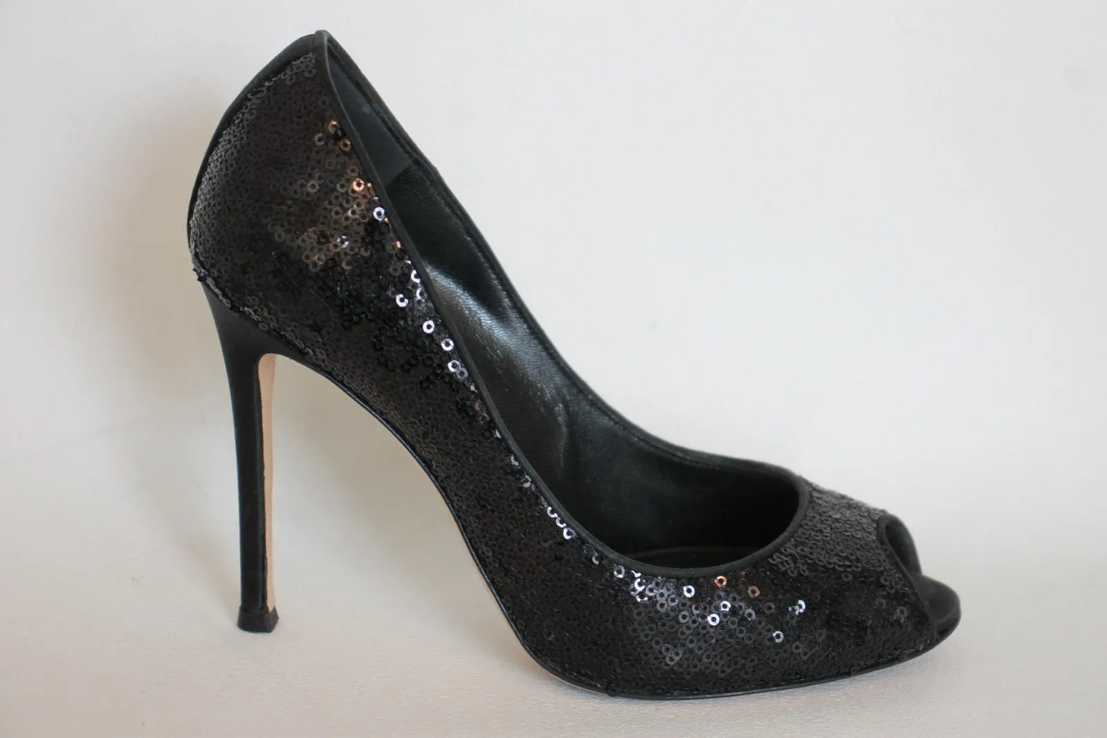 GIANVITO ROSSI Ladies Black Sequin High Heel Peep Toe Pumps Shoes UK3.5 EU36.5