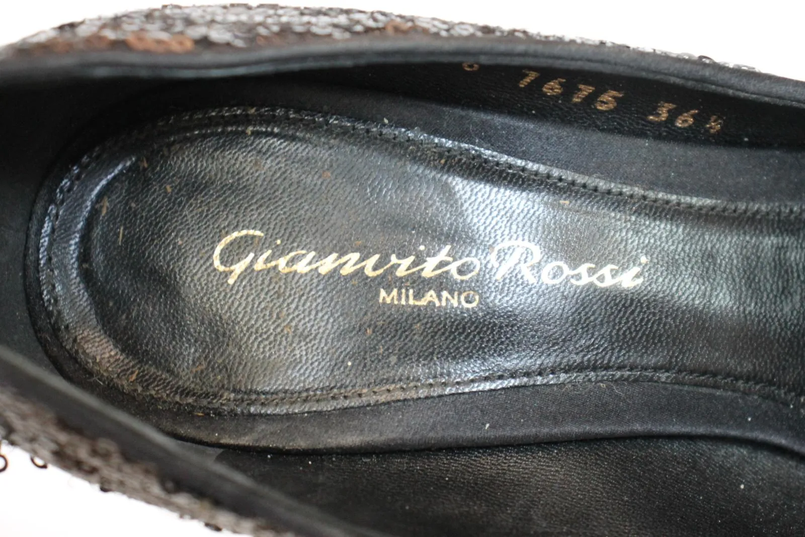 GIANVITO ROSSI Ladies Black Sequin High Heel Peep Toe Pumps Shoes UK3.5 EU36.5
