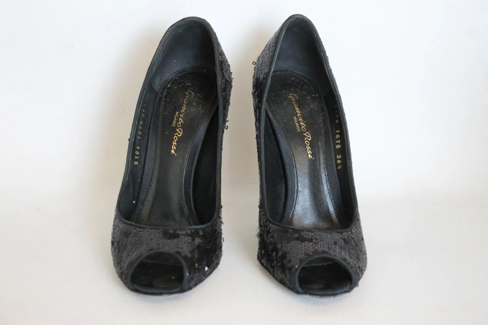 GIANVITO ROSSI Ladies Black Sequin High Heel Peep Toe Pumps Shoes UK3.5 EU36.5