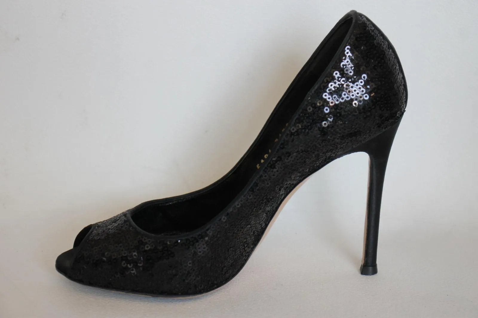 GIANVITO ROSSI Ladies Black Sequin High Heel Peep Toe Pumps Shoes UK3.5 EU36.5