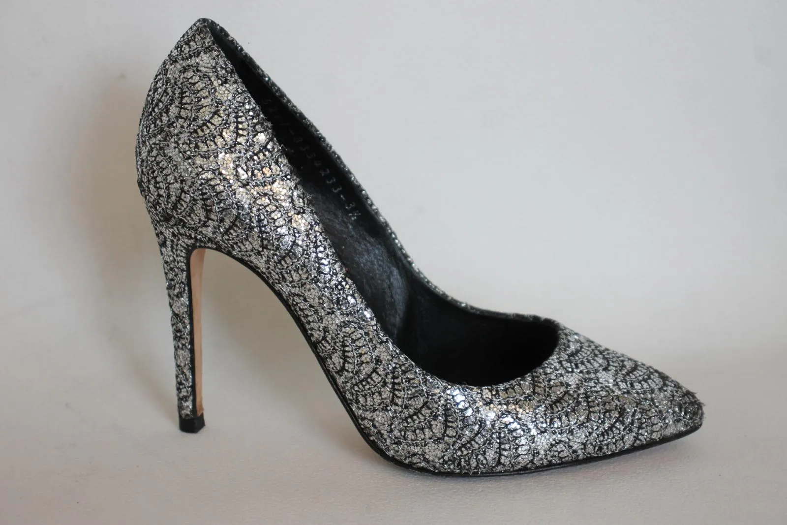 GINA Ladies Silver Glitter High Heel Pumps Shoes UK3.5 EU36.5