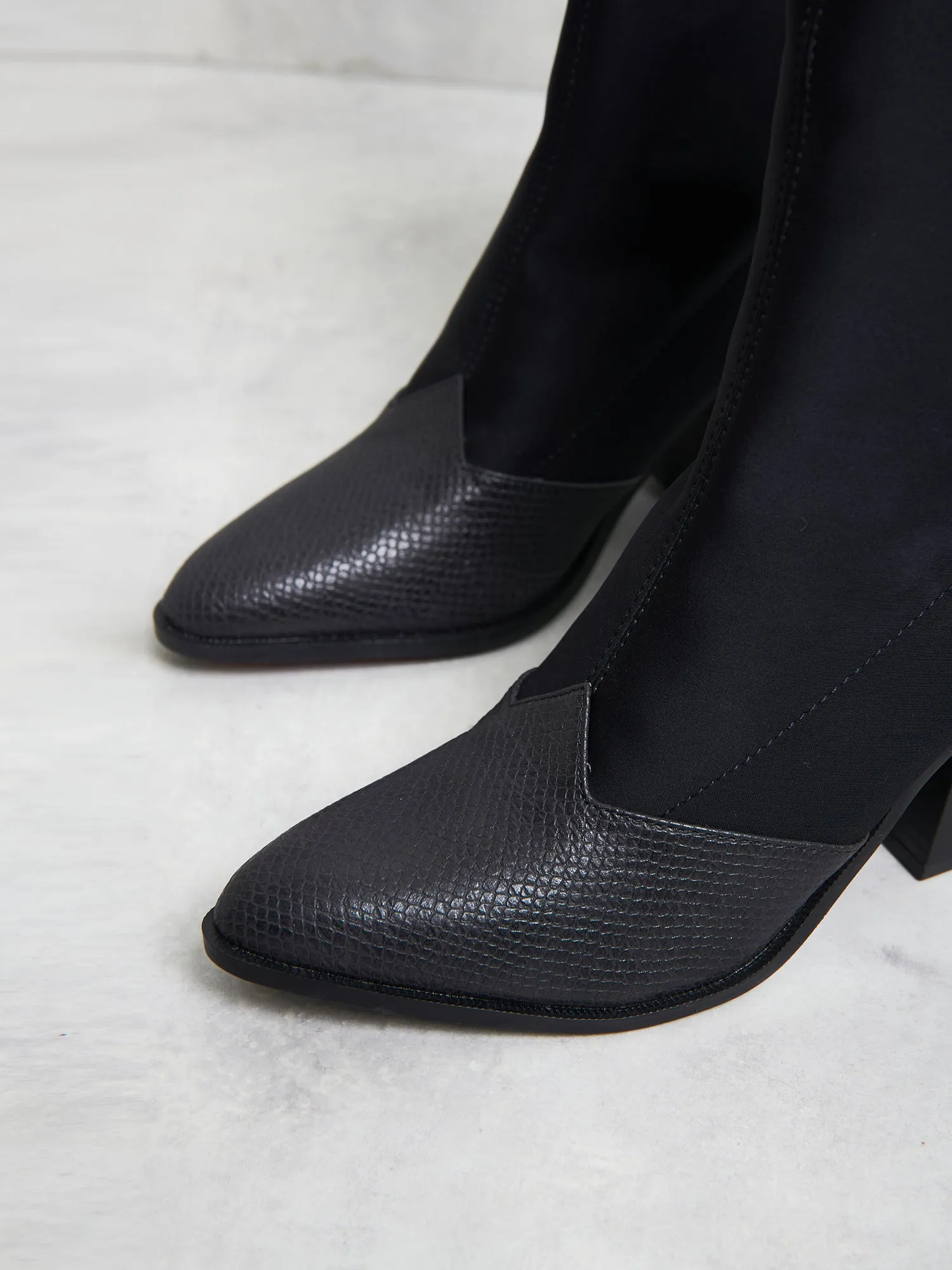 Glamorous Western Material Mix Sock Boots