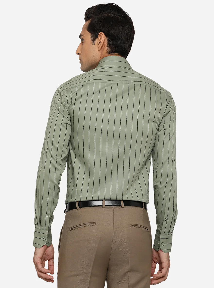 Green Striped Regular Fit Formal Shirt | JadeBlue