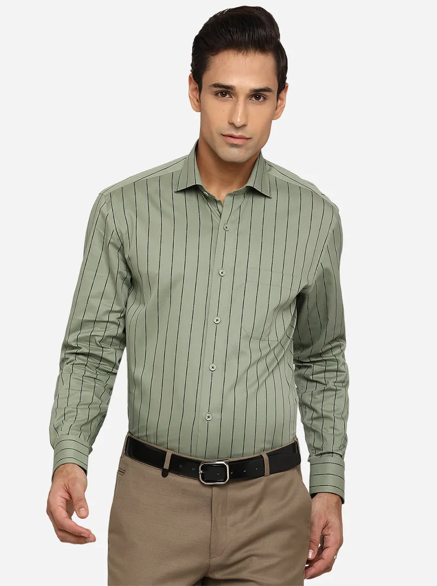 Green Striped Regular Fit Formal Shirt | JadeBlue
