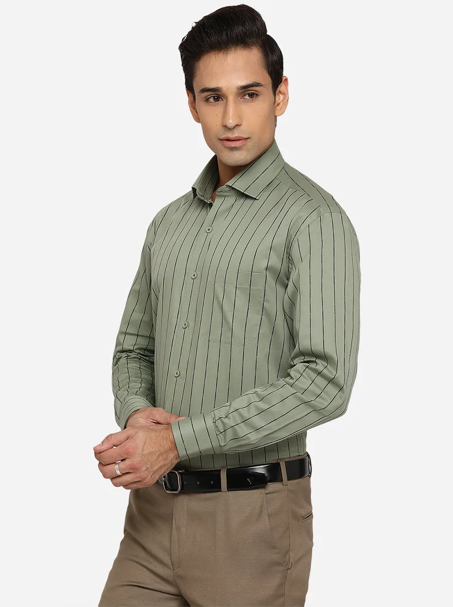 Green Striped Regular Fit Formal Shirt | JadeBlue