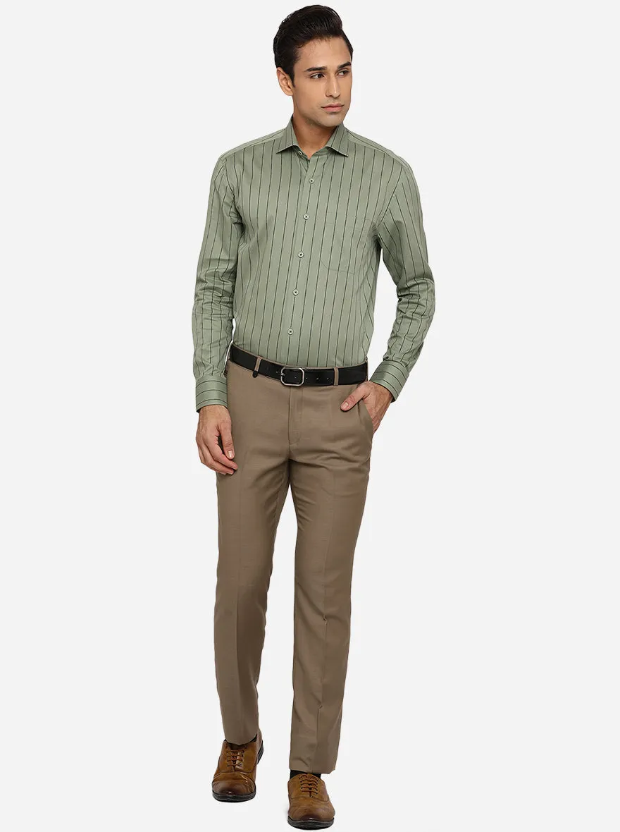 Green Striped Regular Fit Formal Shirt | JadeBlue