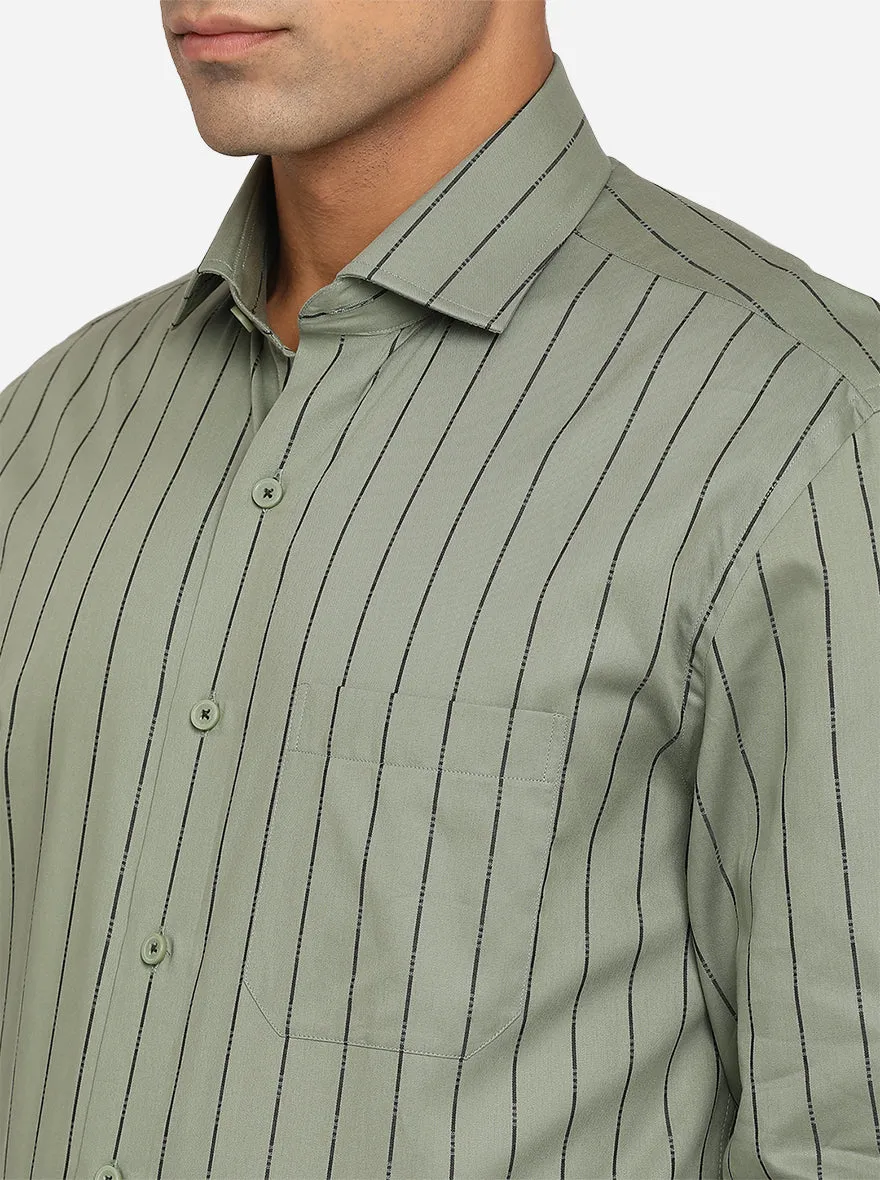 Green Striped Regular Fit Formal Shirt | JadeBlue