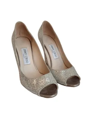 JIMMY CHOO Ladies Metallic Silver Baxen Reflective Wedge Pump Shoes EU37.5 UK4.5