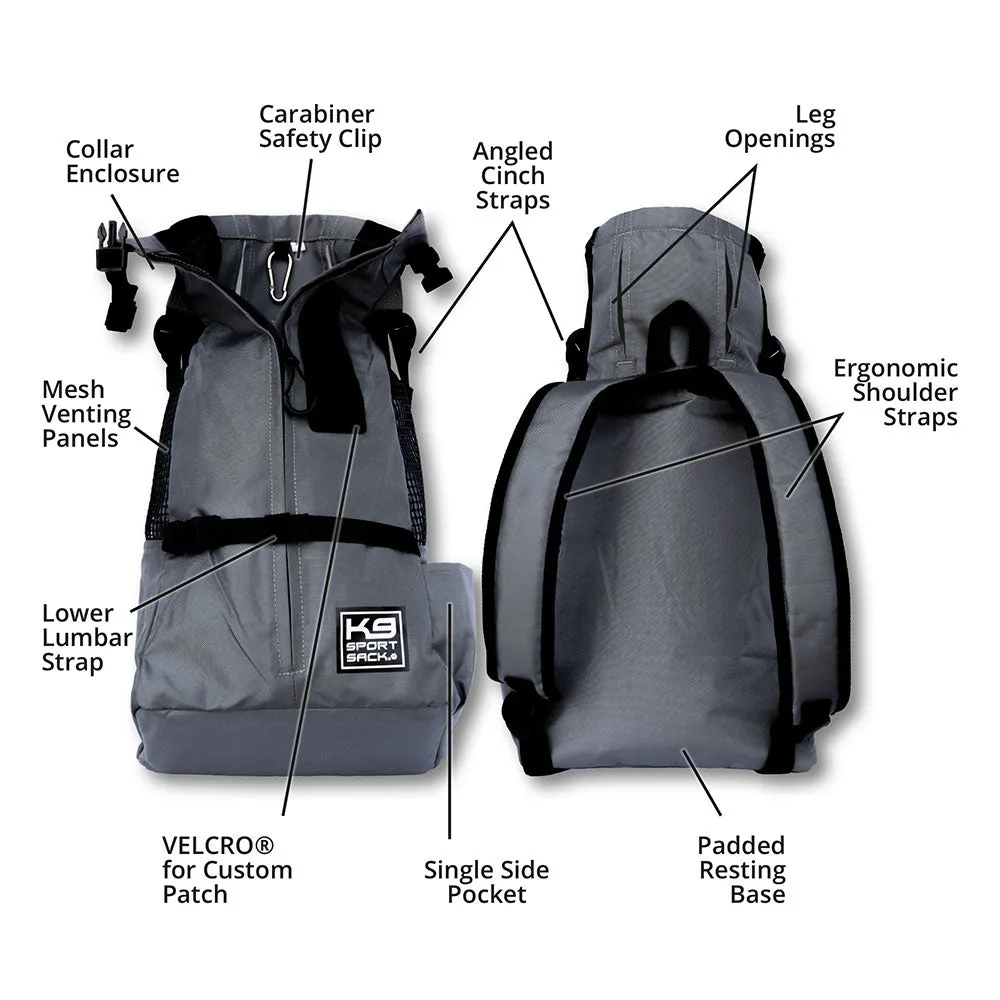 K9 Sports Sack | Trainer Dog Backpack Carrier | 4 Sizes | Iron Gate Grey