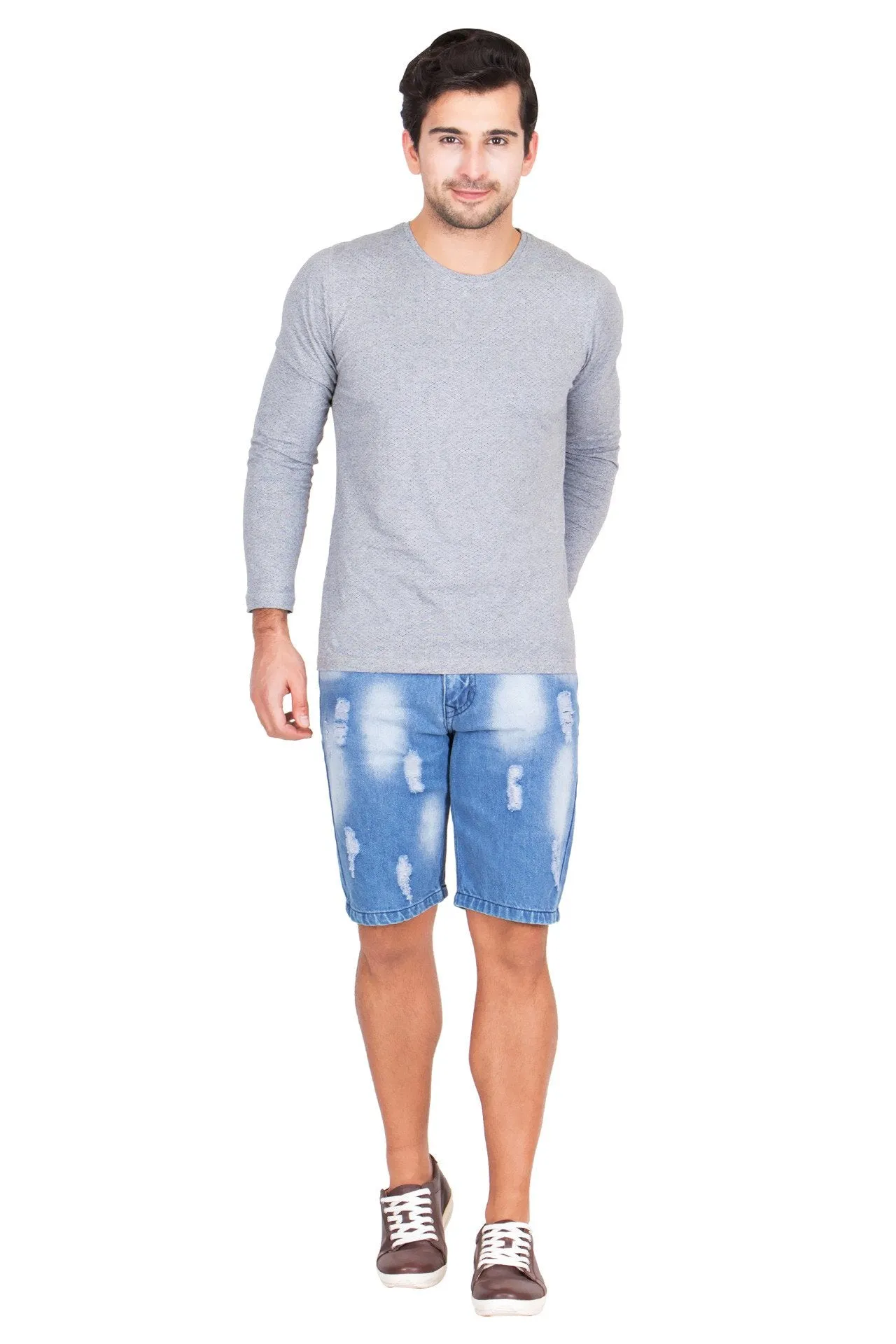 Krossstitch Men's Blue Denim Ripped Shorts