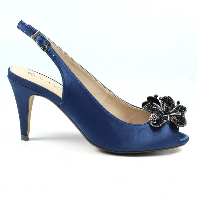 Lunar Ankara NAVY Occasion Wear Peep Toe Slingback  FLR039