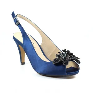Lunar Ankara NAVY Occasion Wear Peep Toe Slingback  FLR039
