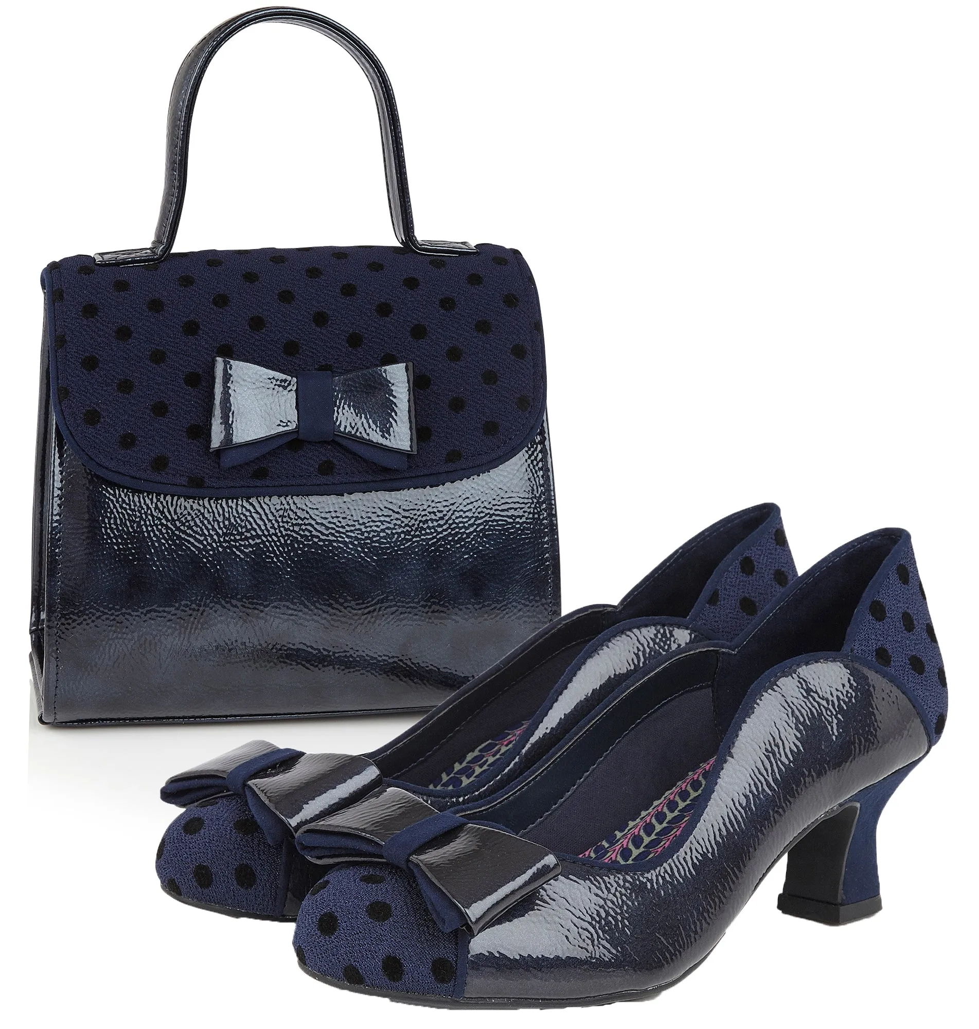 Melody Navy Blue Mid Heel Velvet Court Shoes by Ruby Shoo