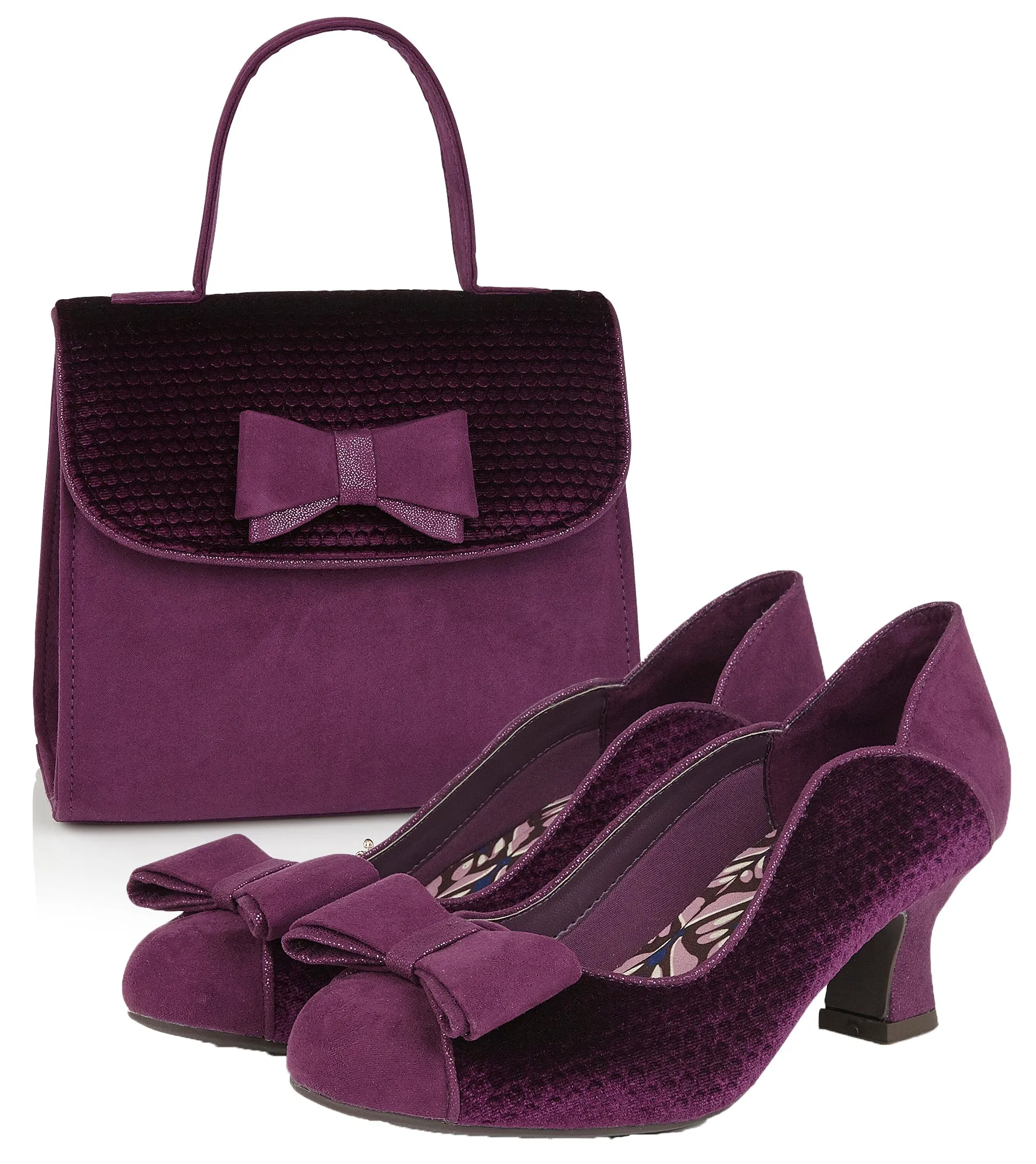 Melody Purple Mid Heel Velvet Court Shoes by Ruby Shoo