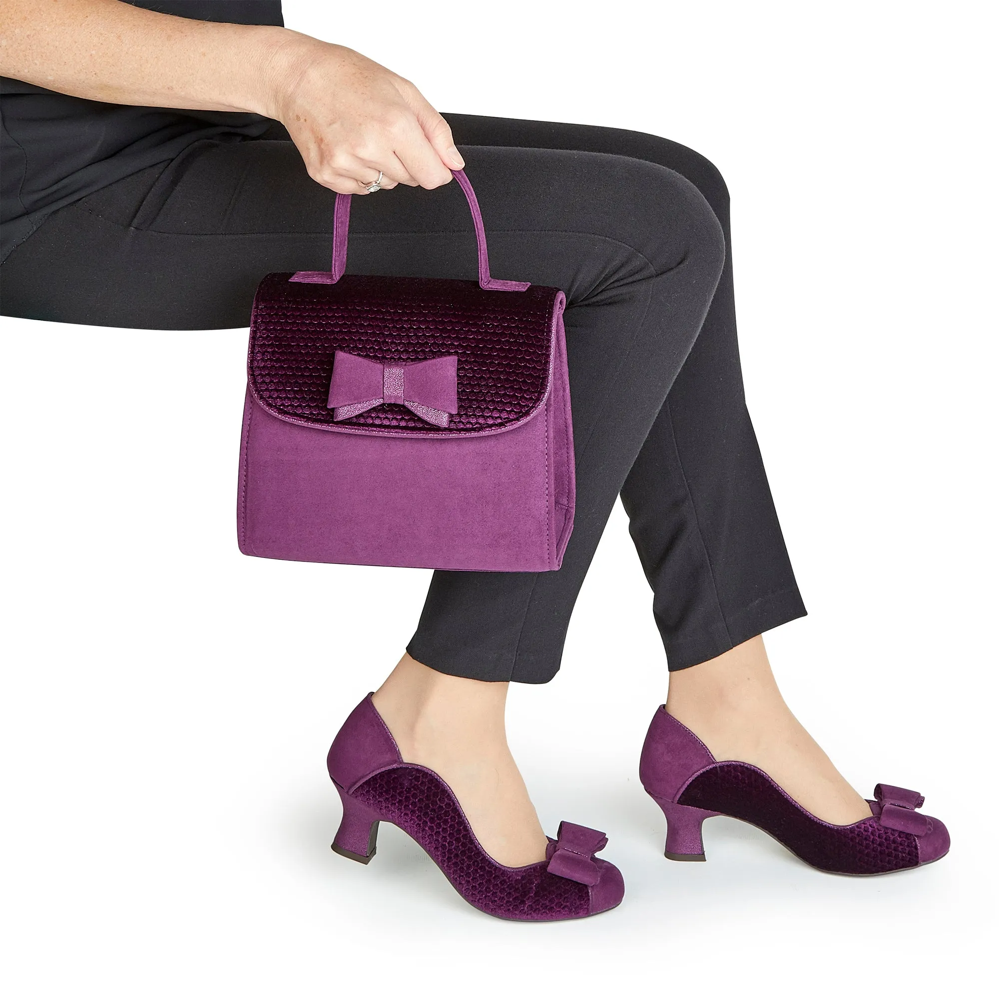 Melody Purple Mid Heel Velvet Court Shoes by Ruby Shoo