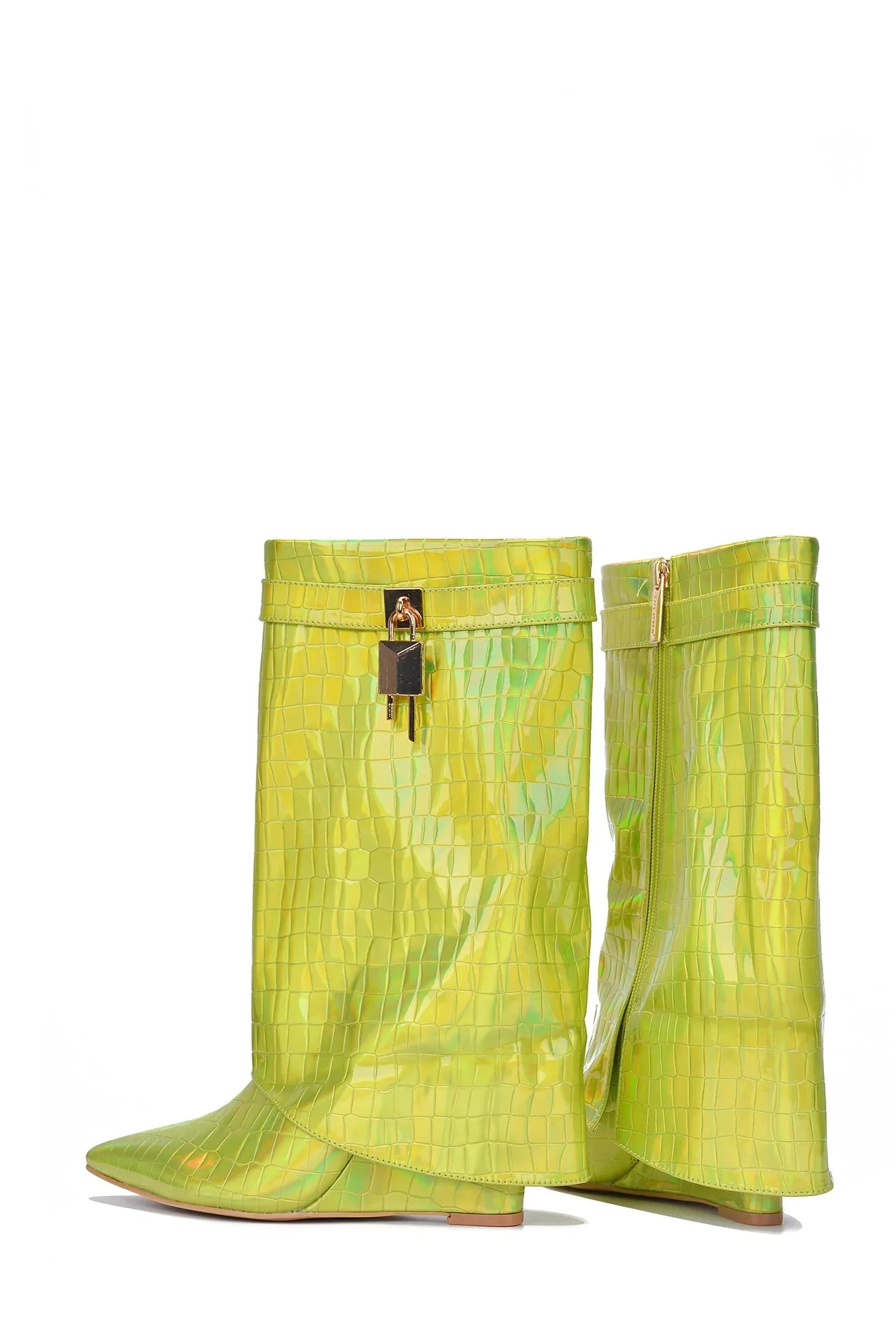 Metallic Fold Over Wedge Boots Hadyn Cape Robbin
