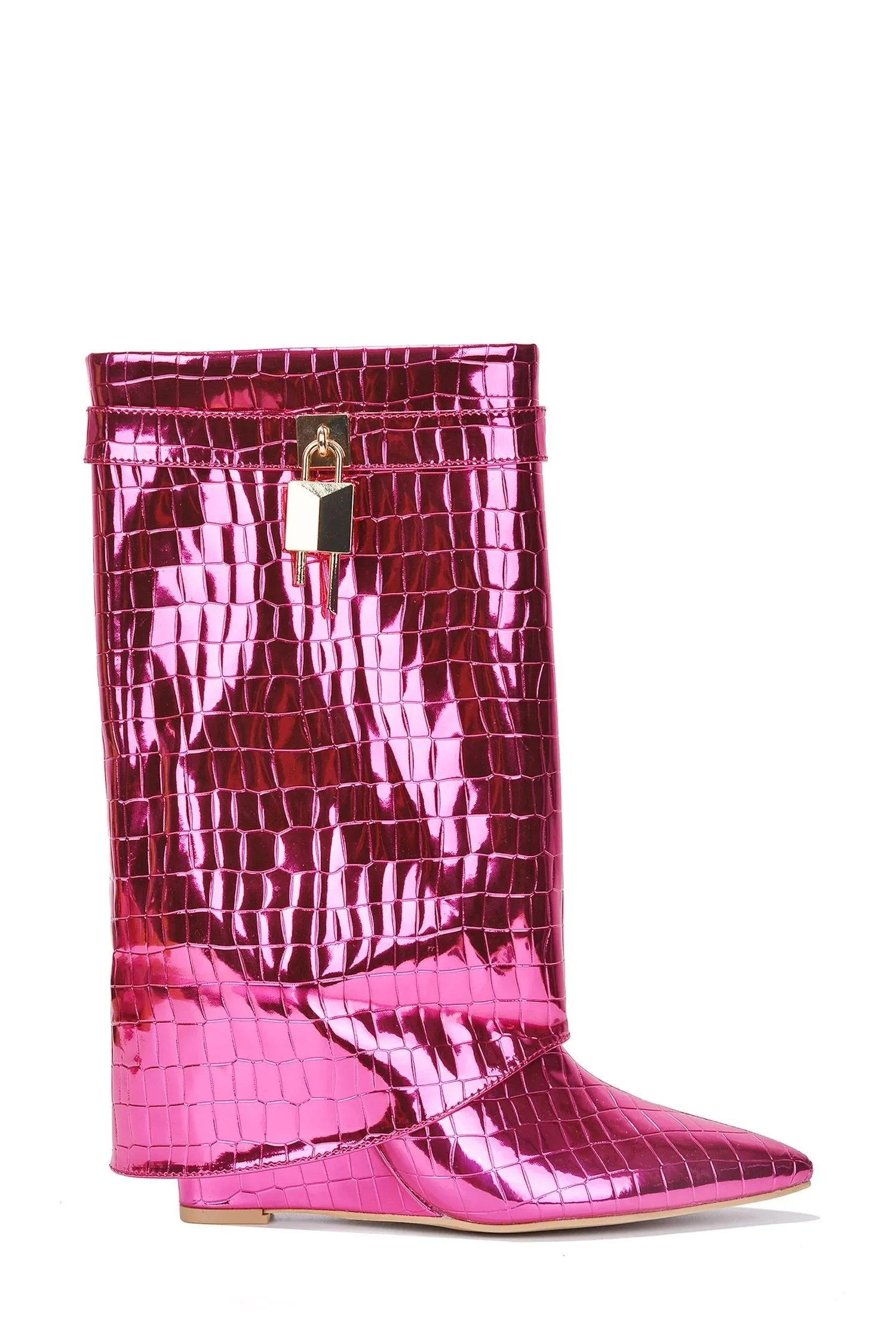 Metallic Fold Over Wedge Boots Hadyn Cape Robbin